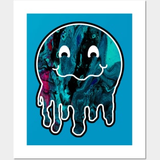 Drippy Hippie Blue Melting Face Posters and Art